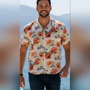 Corona Beer Mens Hawaiian Size XXL Button Up Shirt Lightweight Breathable